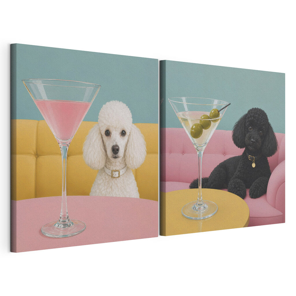 Dog sitting at a table with a martini glass Dog sitting at a table with a martini glass