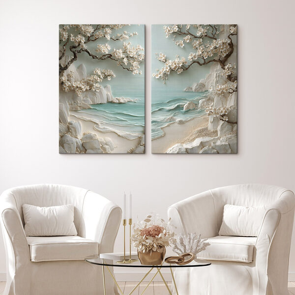 Painting of a beach and a tree Painting of a beach and a tree