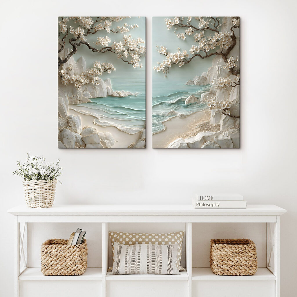 Painting of a beach and a tree Painting of a beach and a tree