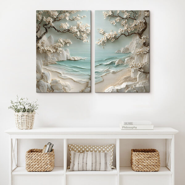 Painting of a beach and a tree Painting of a beach and a tree