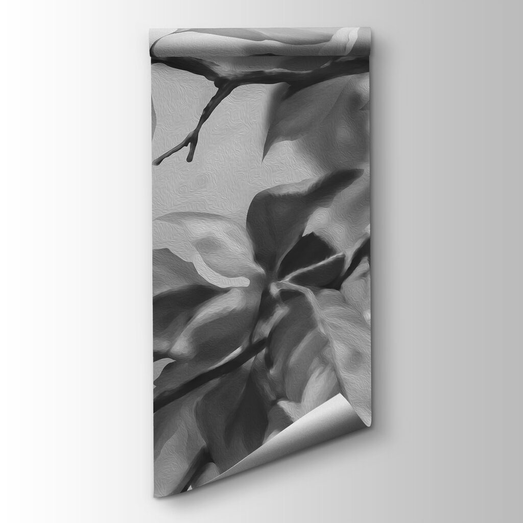 Black and white image of a tree branch with leaves Black and white image of a tree branch with leaves