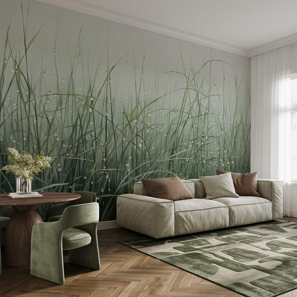 Краплі води на траві в тумані