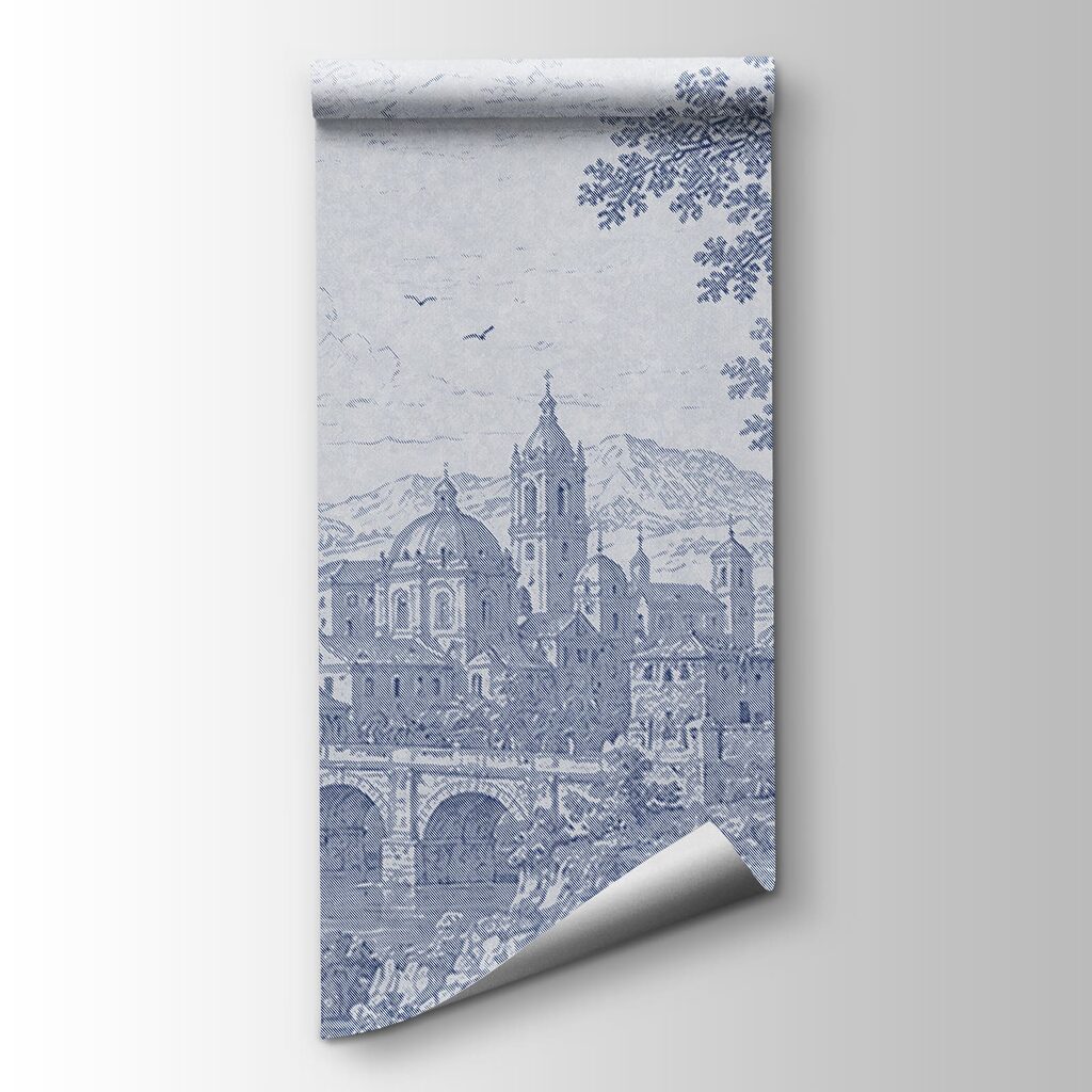 Drawing of a city and a river