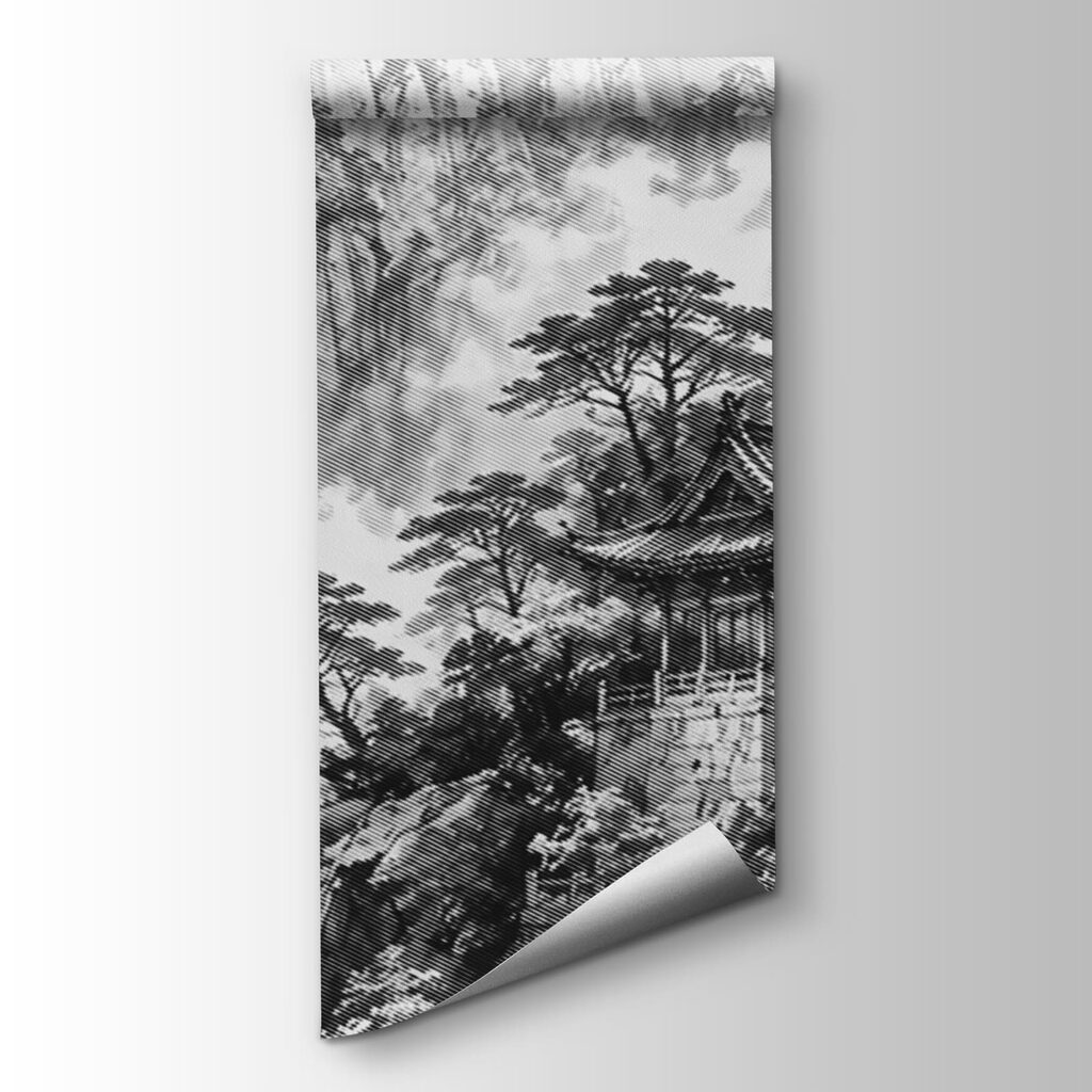 Painting of a building on a mountain