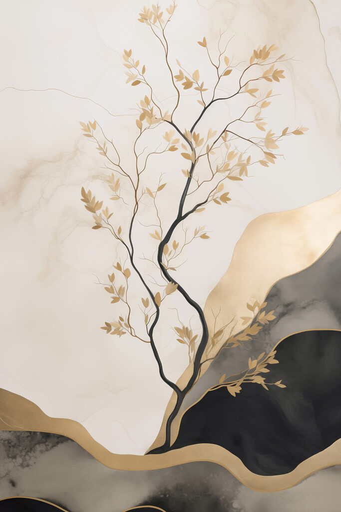 Tree with leaves on a white surface
