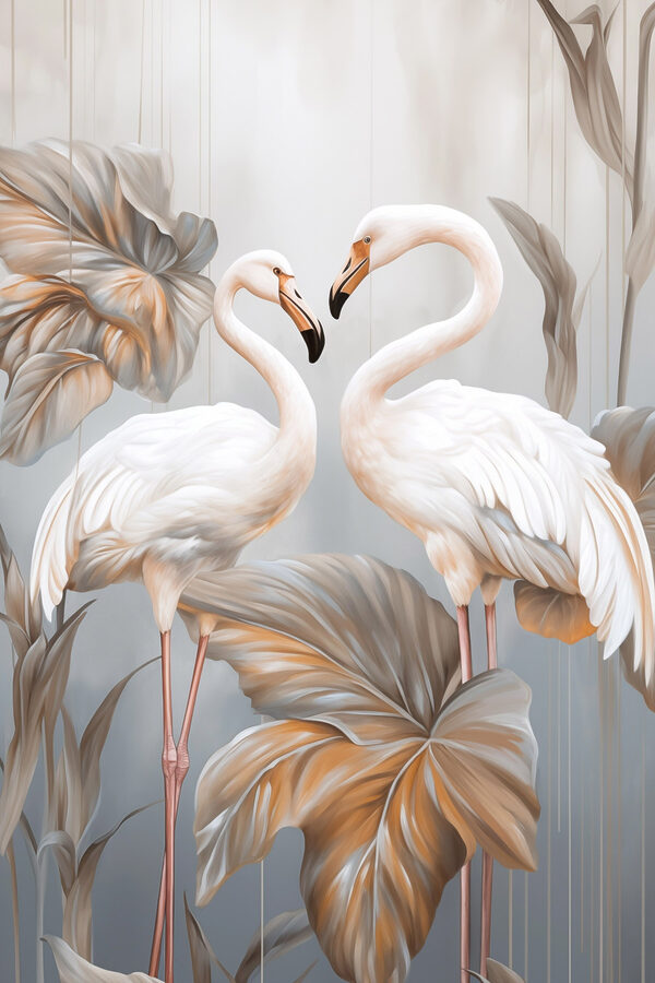 Two white birds standing on a plant
