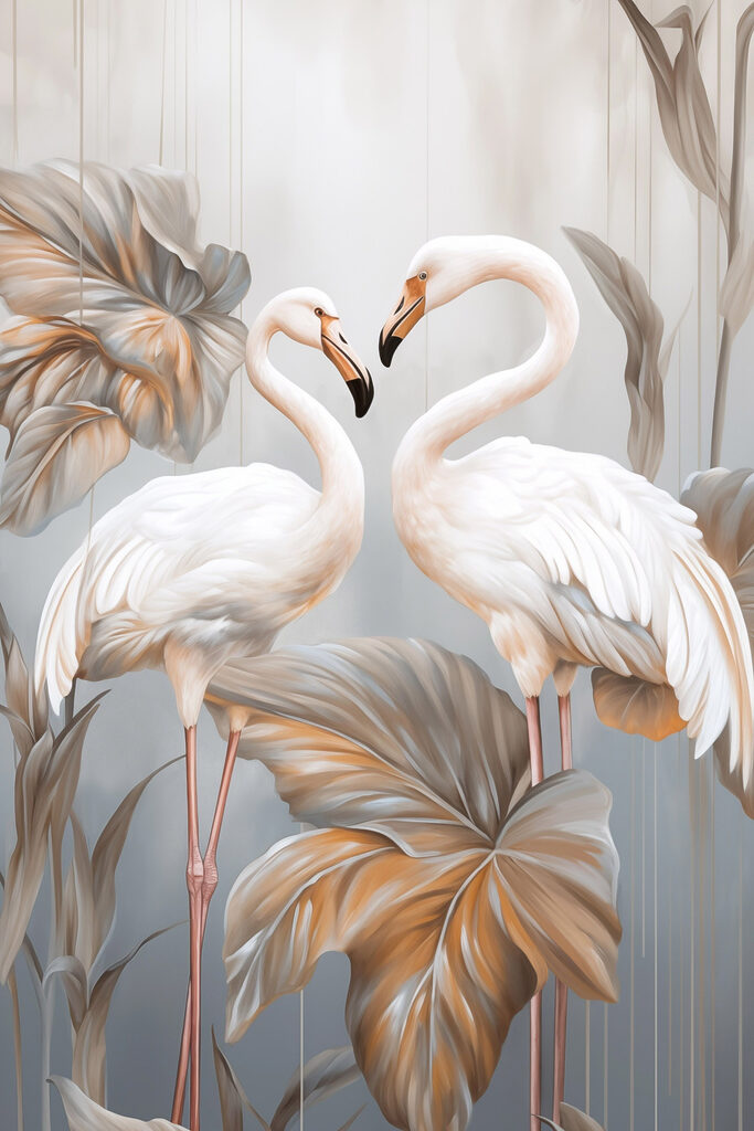 Two white birds standing on a plant