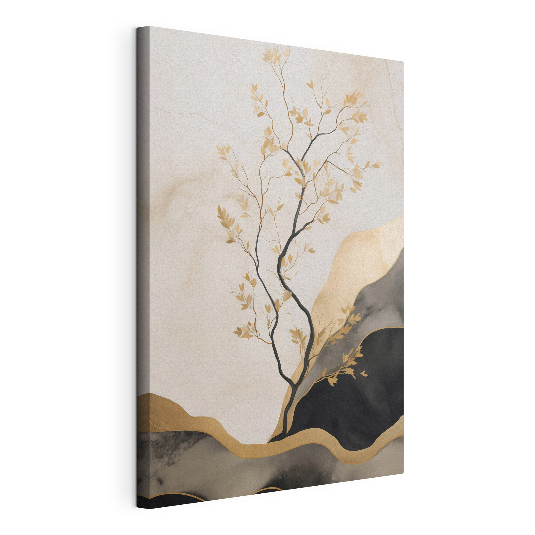Tree with leaves on a white surface