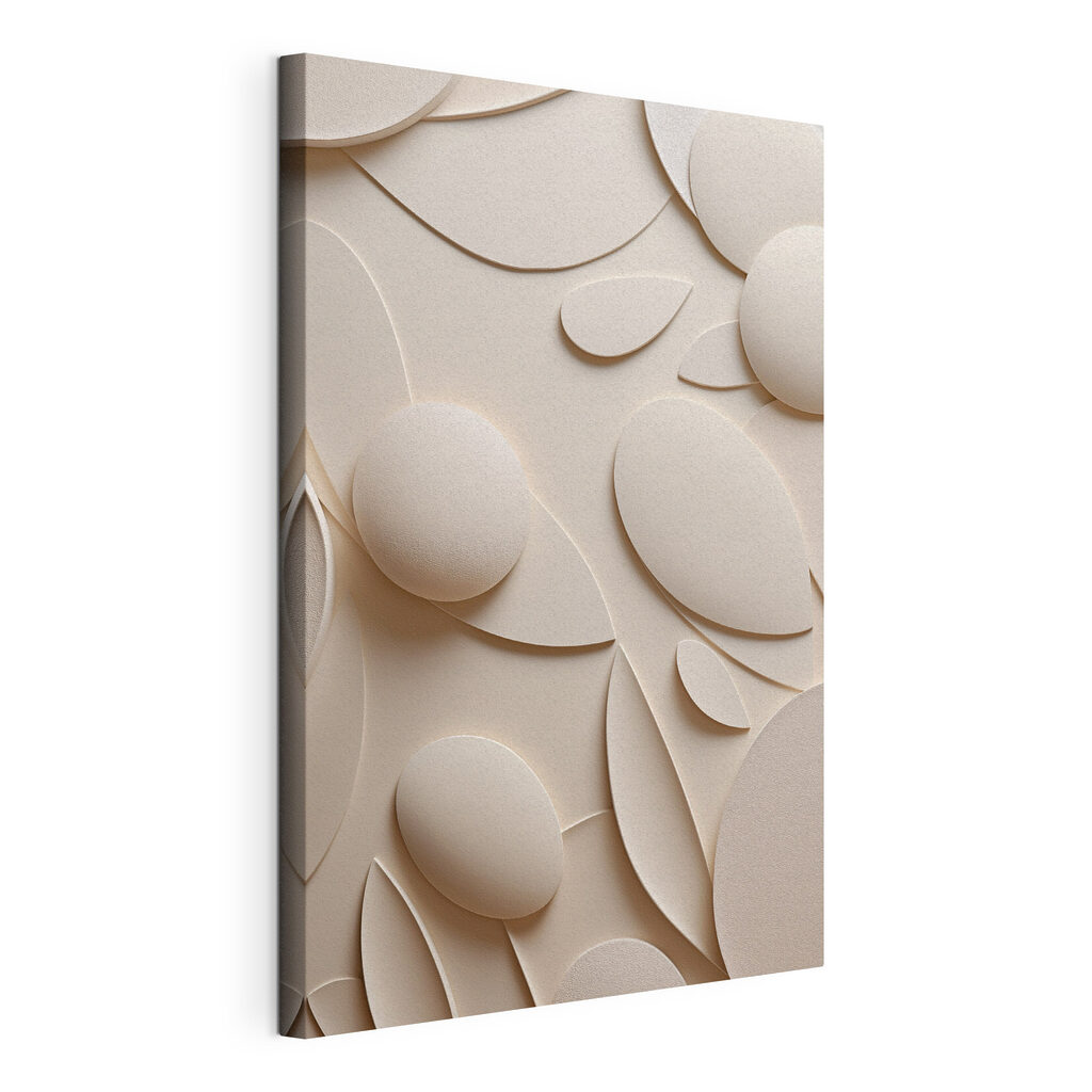 White and beige background with circles and leaves