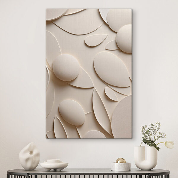 White and beige background with circles and leaves