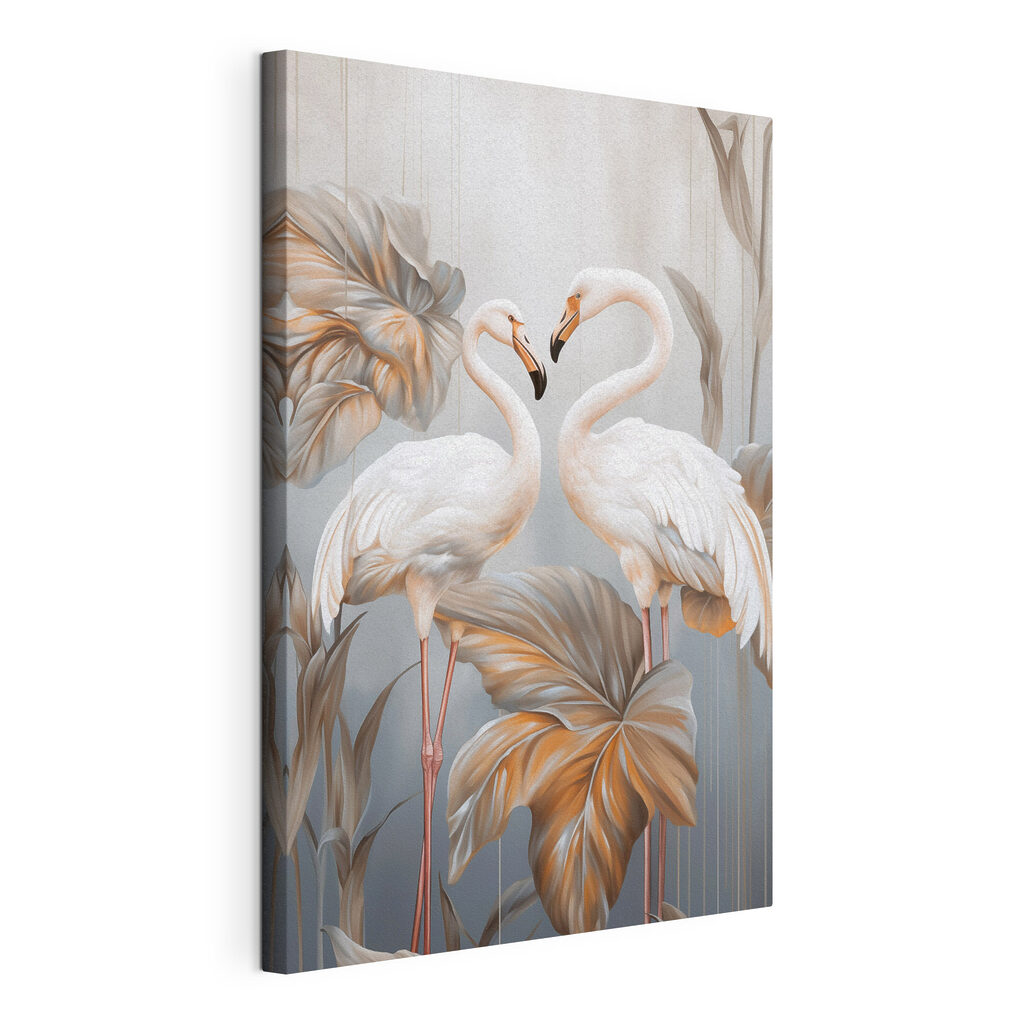Two white birds standing on a plant