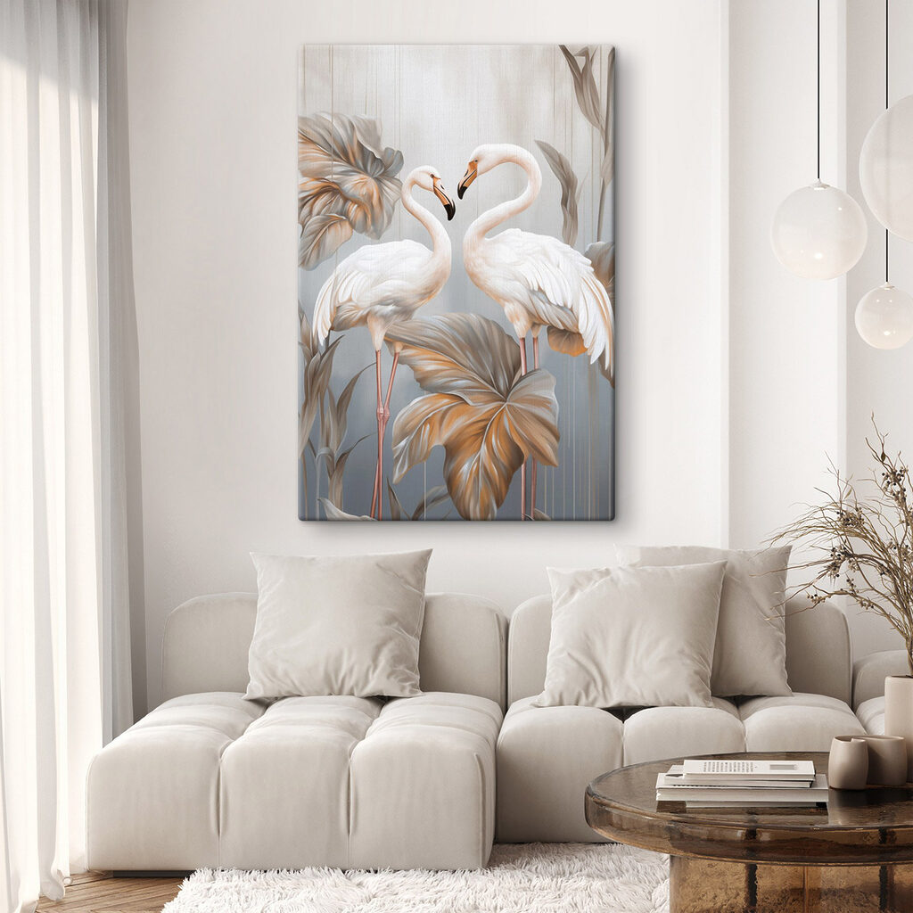 Two white birds standing on a plant