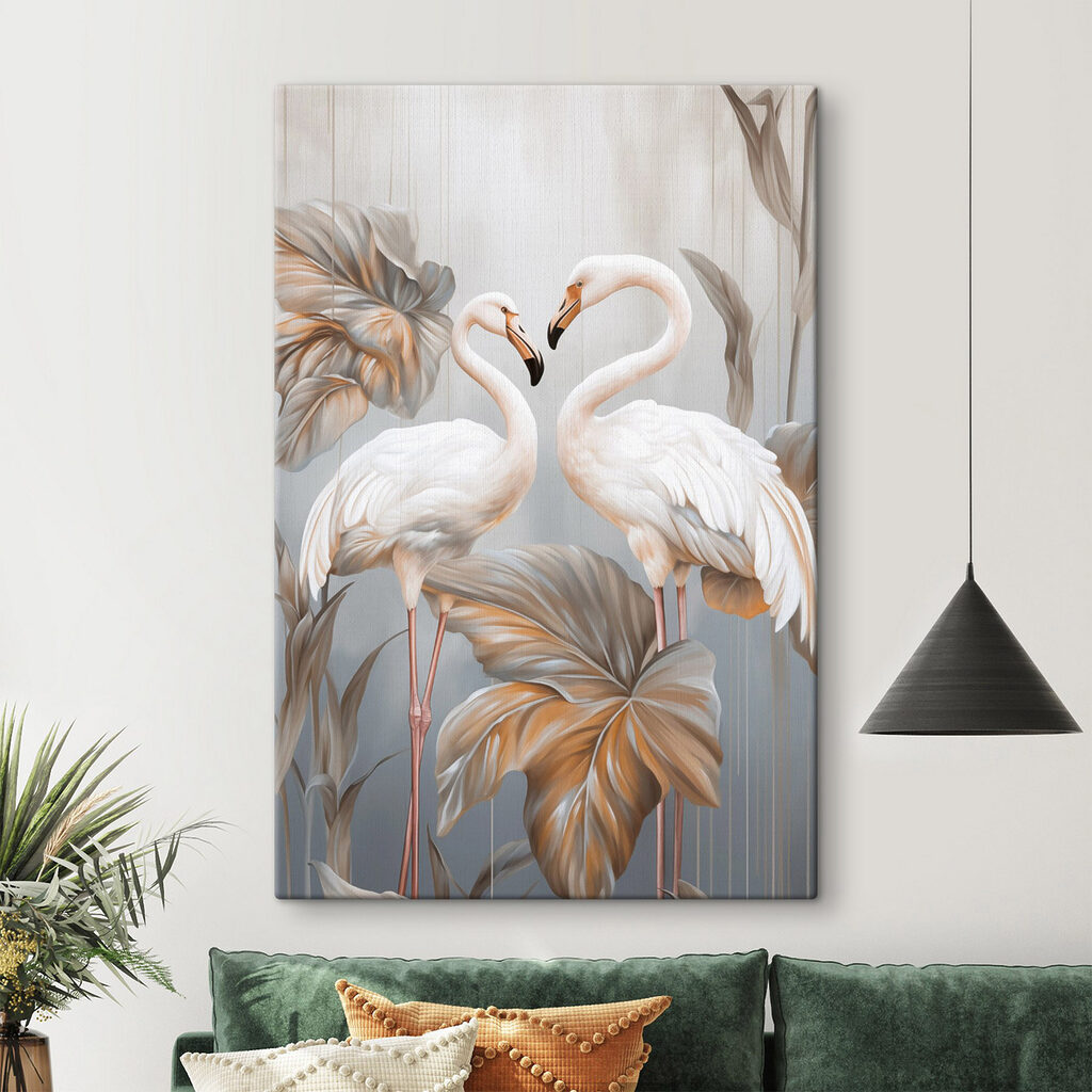 Two white birds standing on a plant