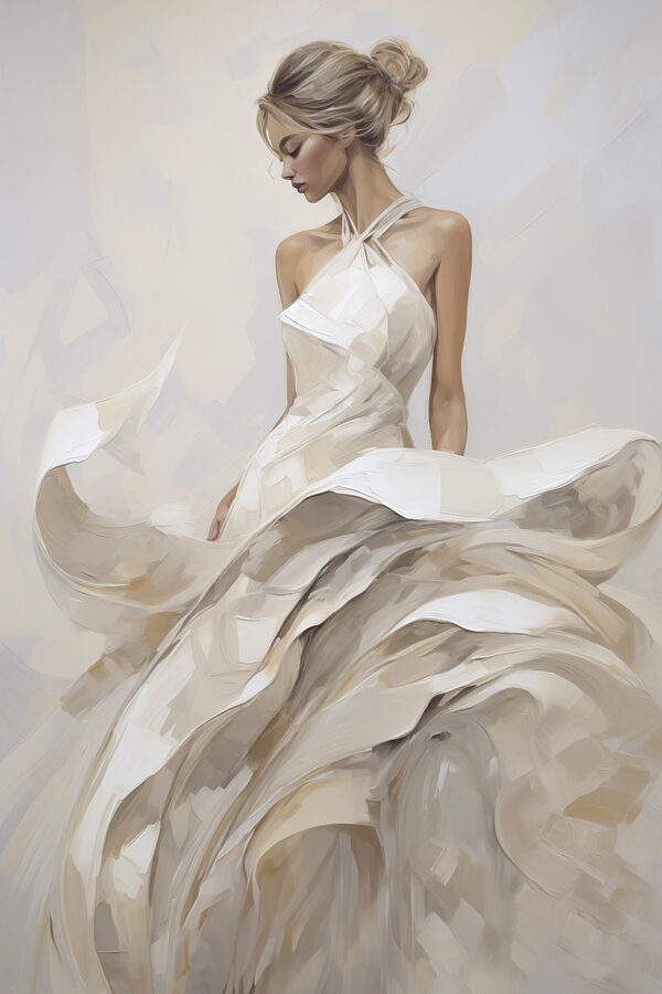 Painting of a woman in a white dress