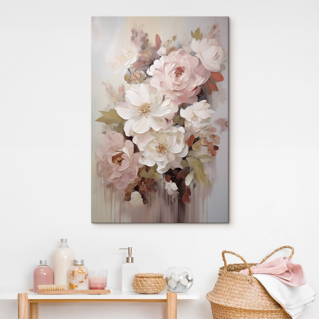 Painting of flowers on a white surface Painting of flowers on a white surface