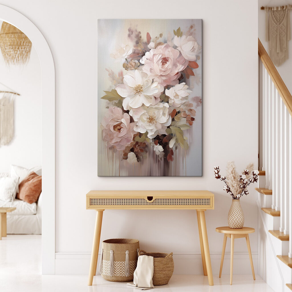 Painting of flowers on a white surface Painting of flowers on a white surface