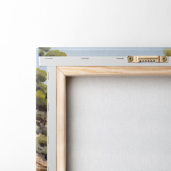 Watercolor painting of a beach with trees and rocks Watercolor painting of a beach with trees and rocks
