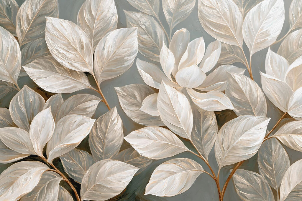 Painting of white flowers and leaves