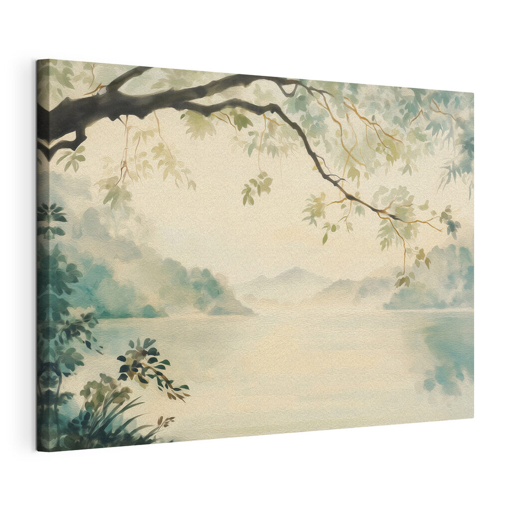 Watercolor painting of a lake and trees Watercolor painting of a lake and trees