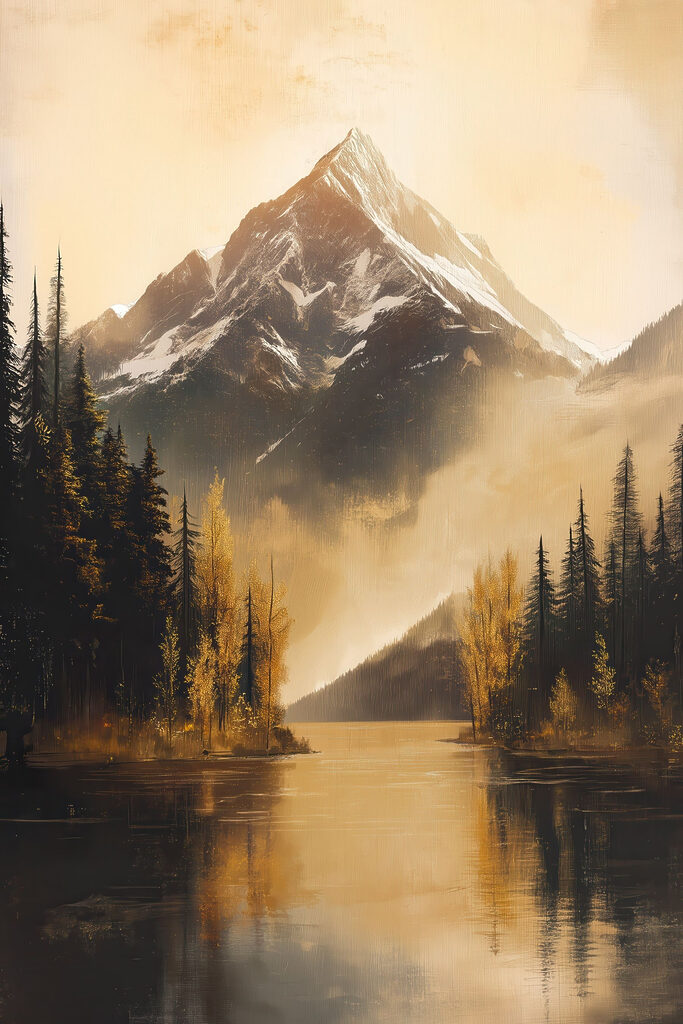 Mountain lake with trees and a mountain in the background