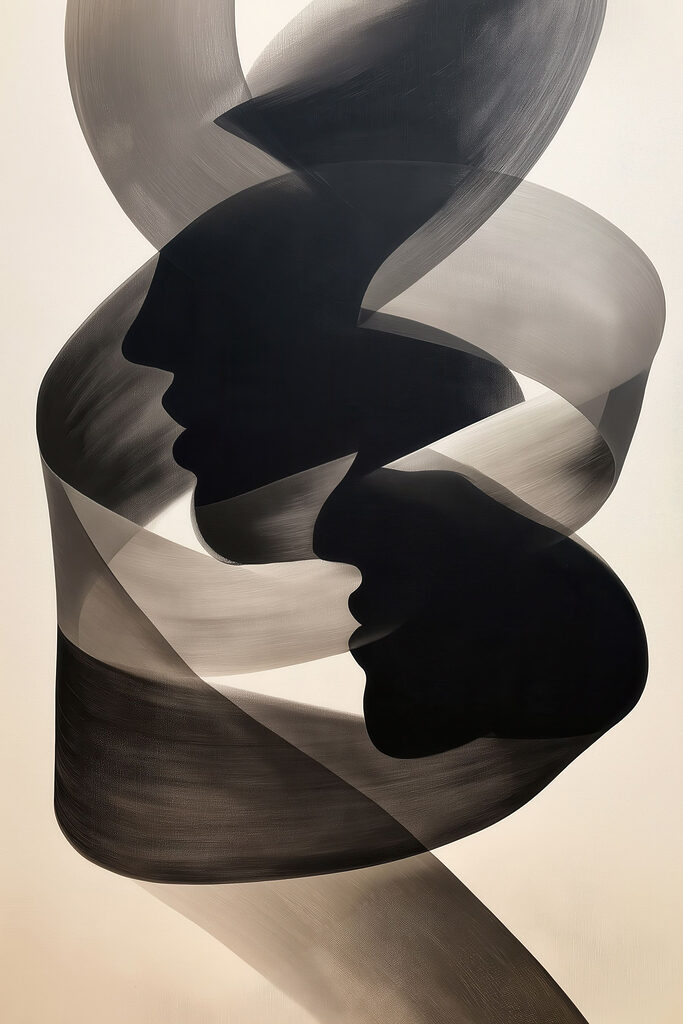 Black and white image of two faces Black and white image of two faces