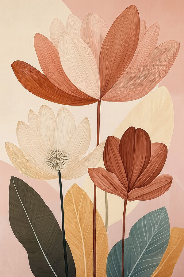 Painting of flowers with leaves Painting of flowers with leaves