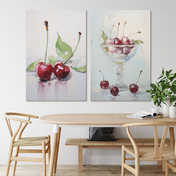 Painting of cherries in a glass Painting of cherries in a glass