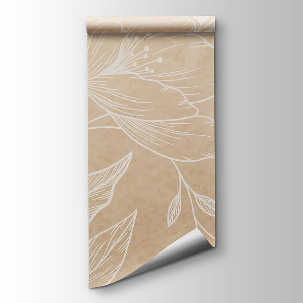 White flowers and leaves on a beige background