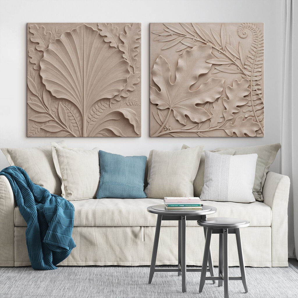 Stone carving of leaves and branches Stone carving of leaves and branches
