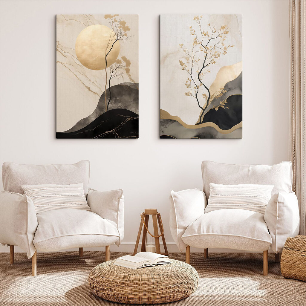 Painting of a tree and moon Painting of a tree and moon