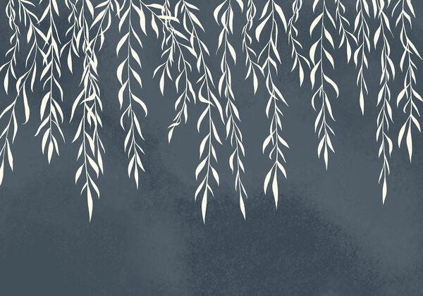 White leaves on a blue background
