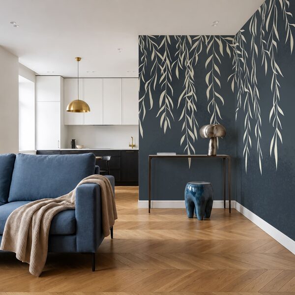 Білі листки на синьому тлі