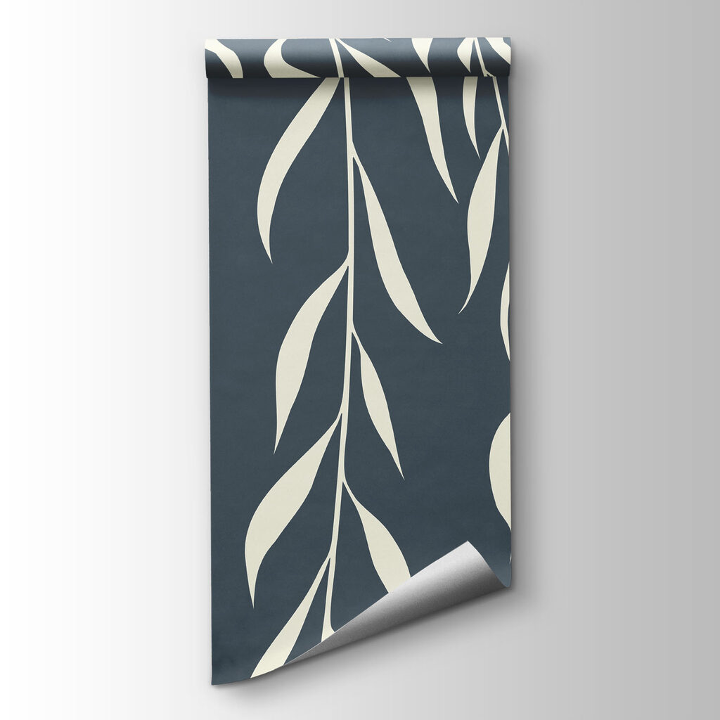 White leaves on a blue background