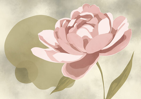 Pink flower with green leaves