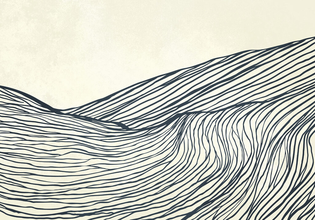 Black and white drawing of a mountain