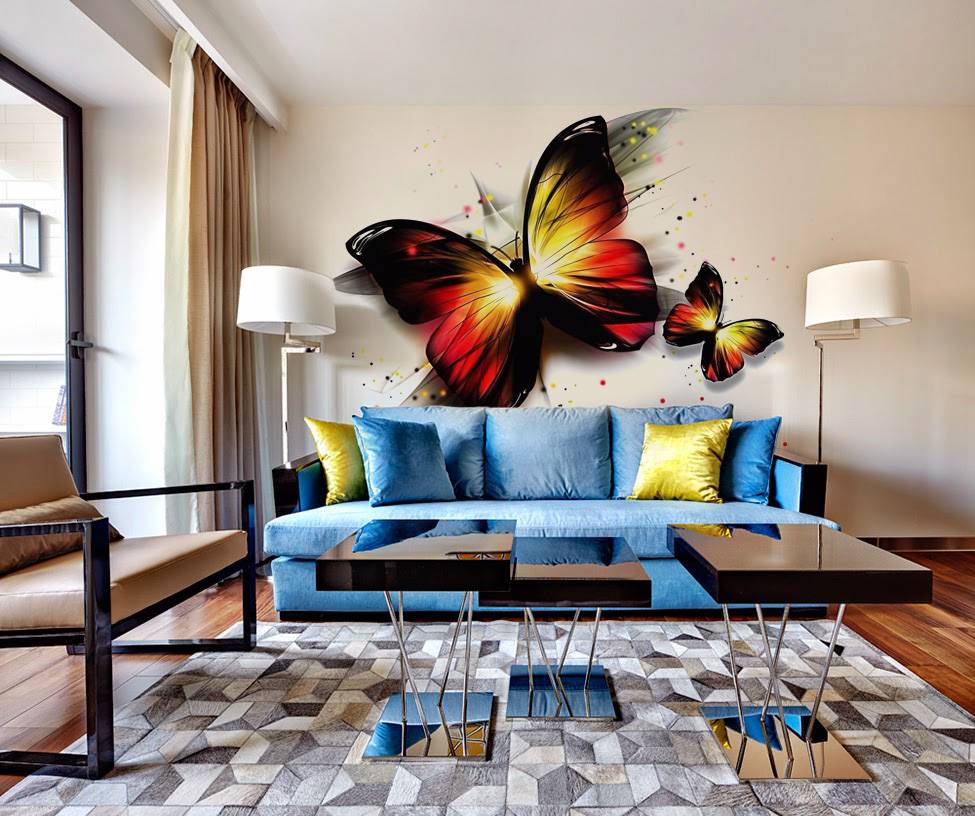 фотошпалери з метеликами в інтер'єрі