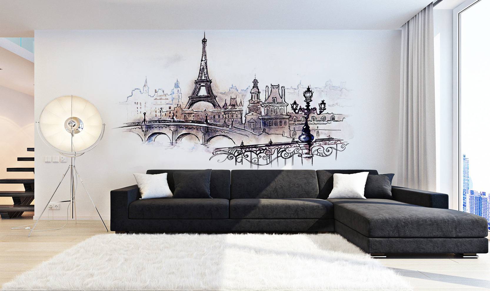 інтер'єр мінімалізм з фотошпалерами Ейфелевої Вежі