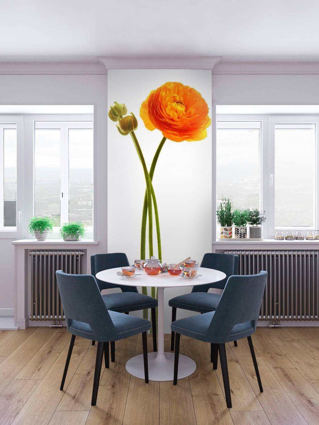 шпалери з квітами в інтер'єрі кухні