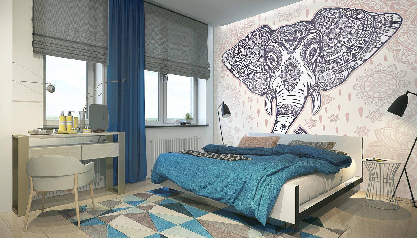 спальня в скандинавському стилі з фотошпалерами