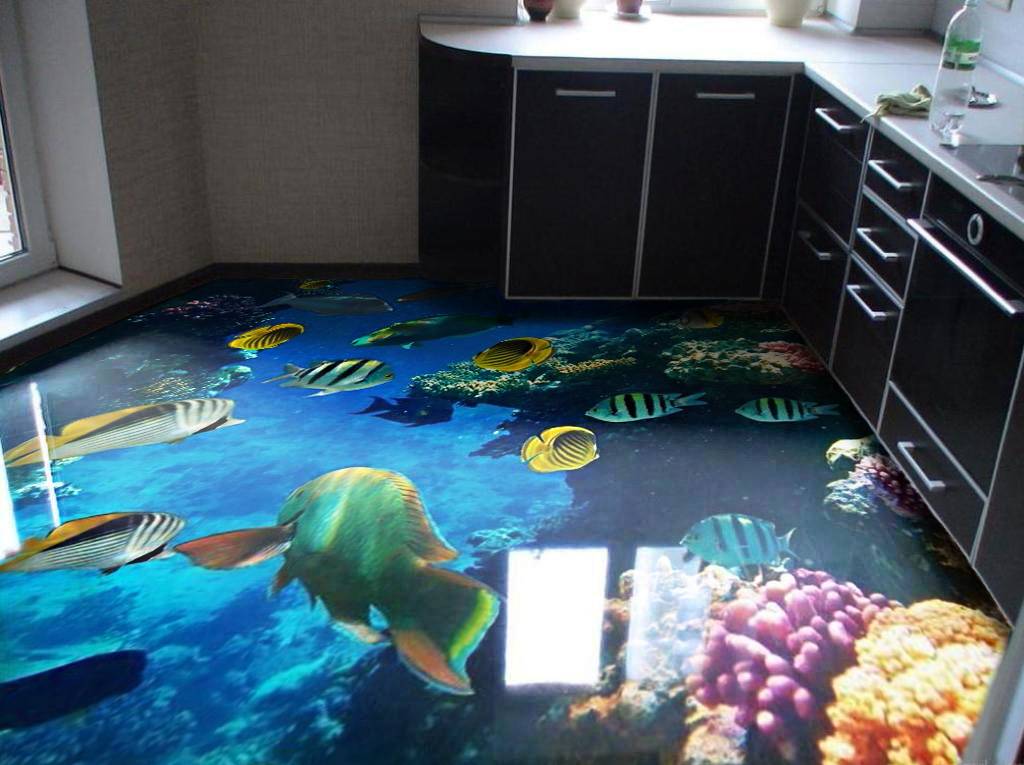 шпалери на підлогу в інтер'єрі кухні