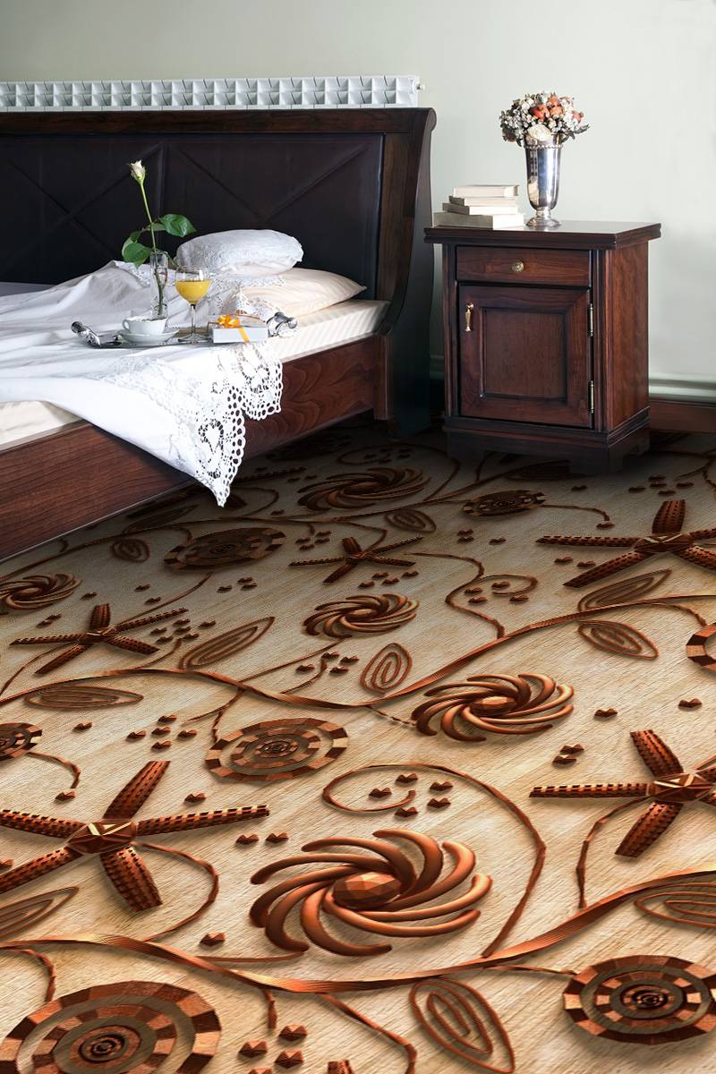 фотошпалери для полу в інтер'єрі спальні