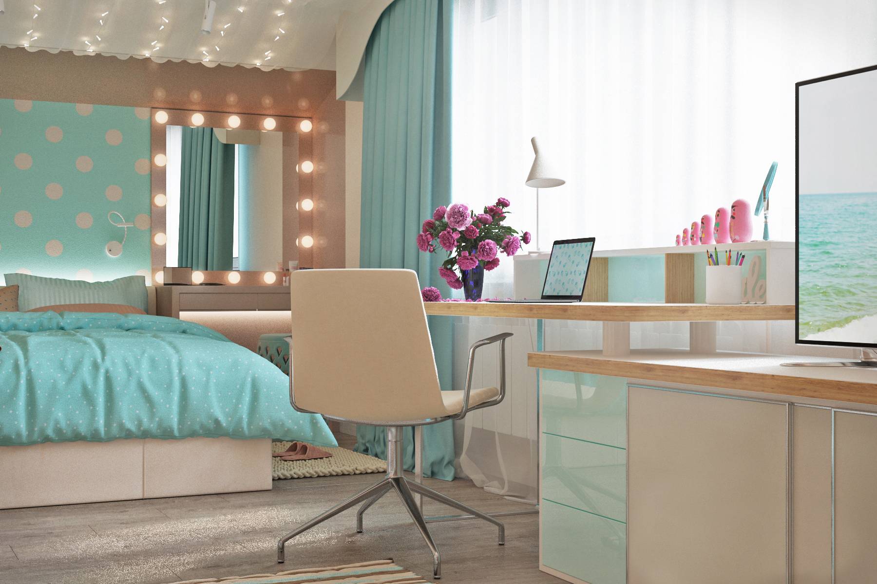 шпалери в горошок для кімнати дівчинки