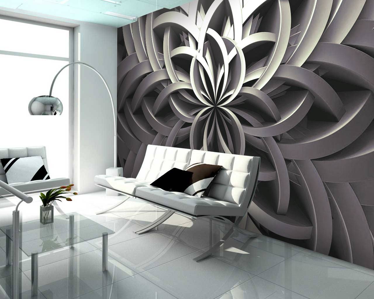 шпалери хай-тек в інтер'єрі вітальні