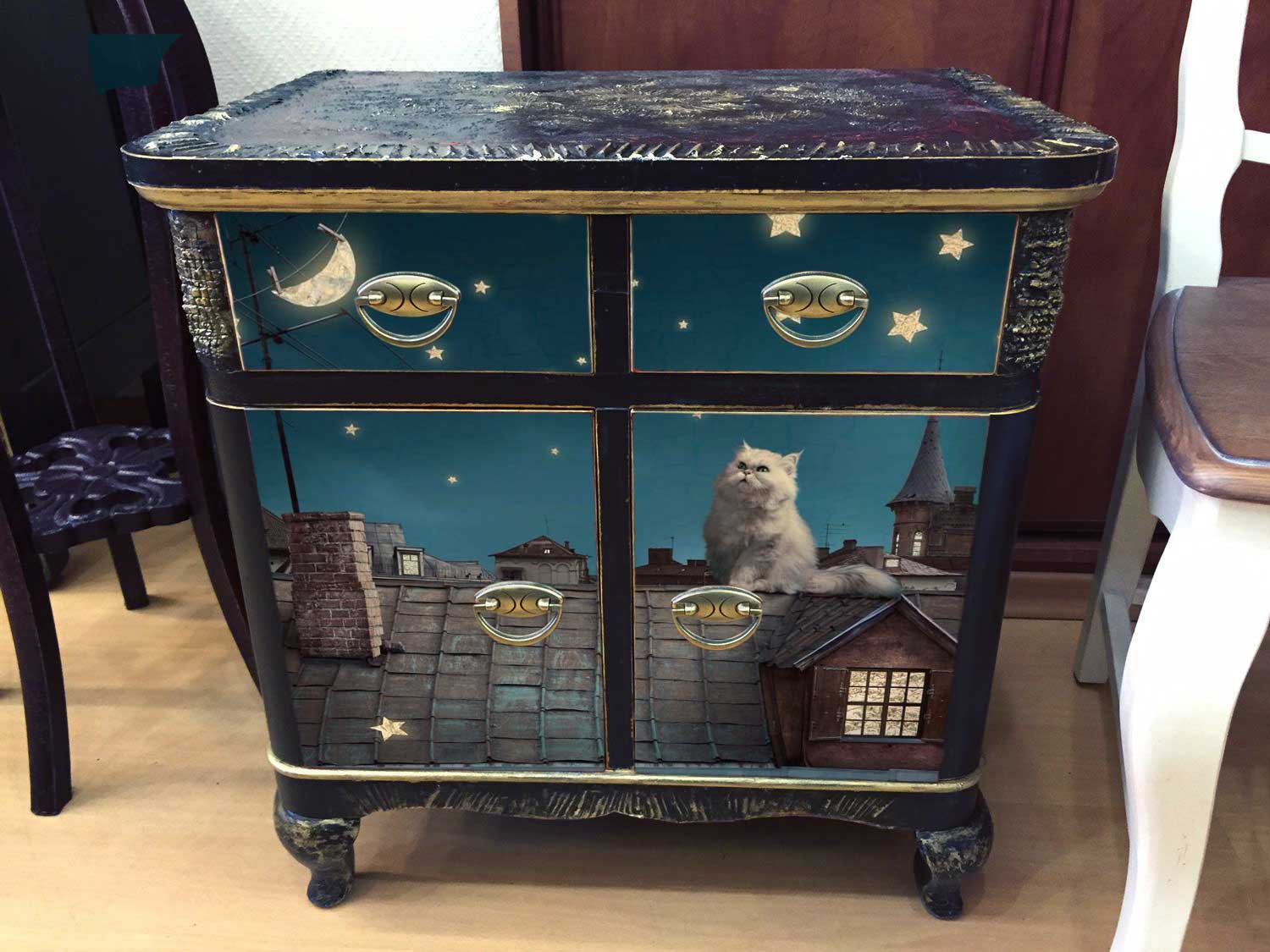 фотообои на тумбе, декупаж с фотообоями